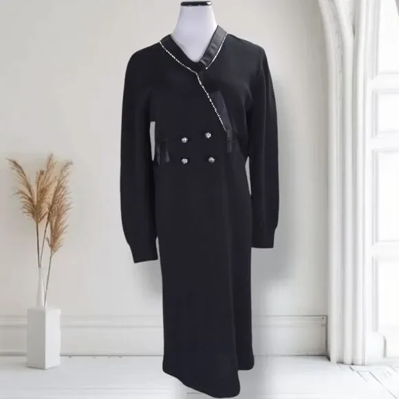 Adolfo Dresses | Vintage 90s Adolfo Saks Santana Knit Blazer Dress Size M Rhinestone Buttons | Color: Black | Size: M | Pm-49041522's Closet